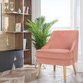 Mid Century Velvet Accent Chair with Rubber Wood Legs for Bedroom-Pink - Pink - Accent Chairs