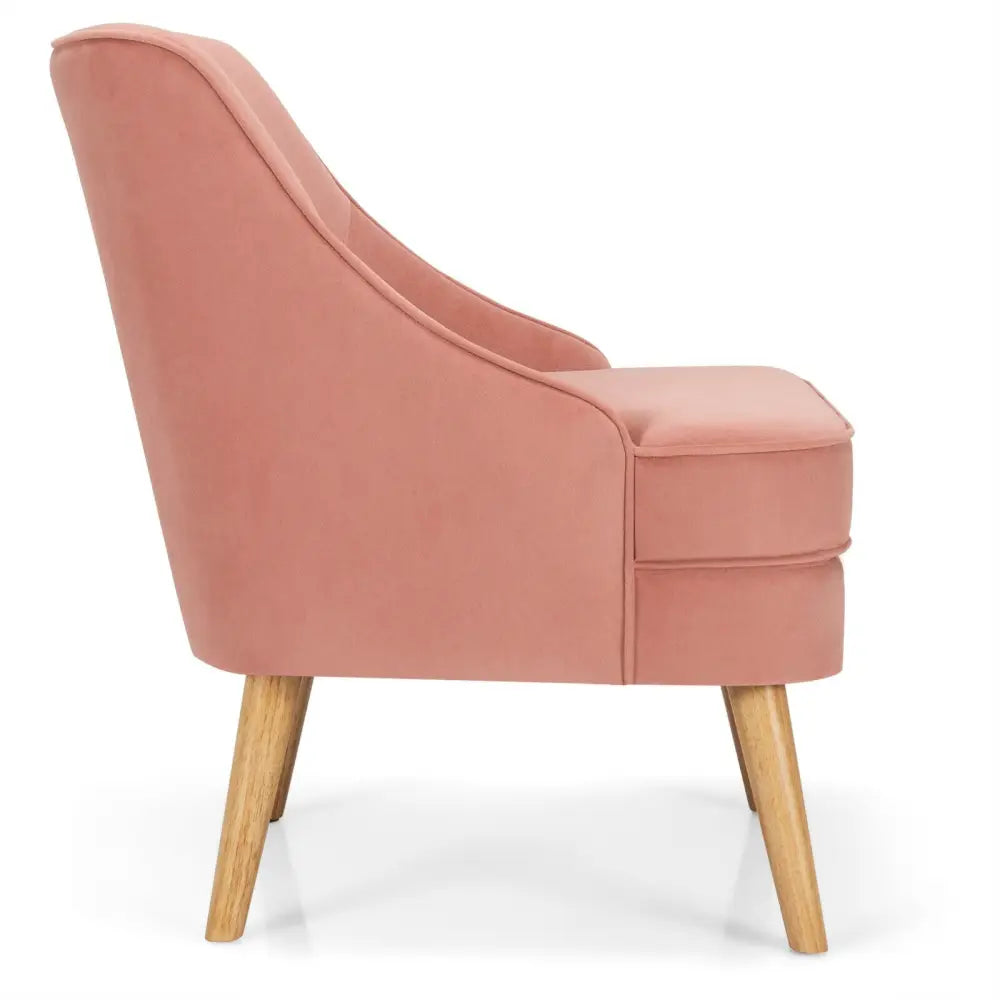 Mid Century Velvet Accent Chair with Rubber Wood Legs for Bedroom-Pink - Pink - Accent Chairs