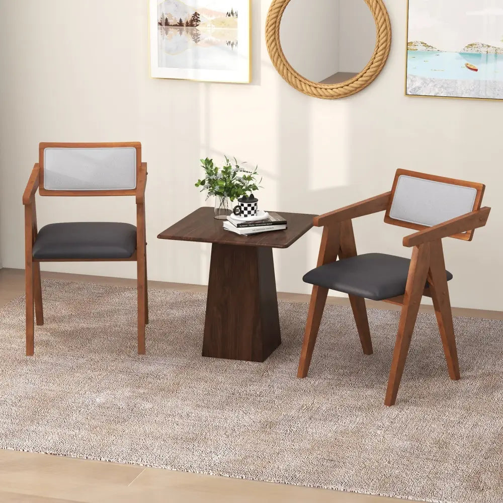 Mid Century Wooden Accent Chairs with Leathaire Seat Cushions Set of 2-Walnut - Walnut - Accent Chairs