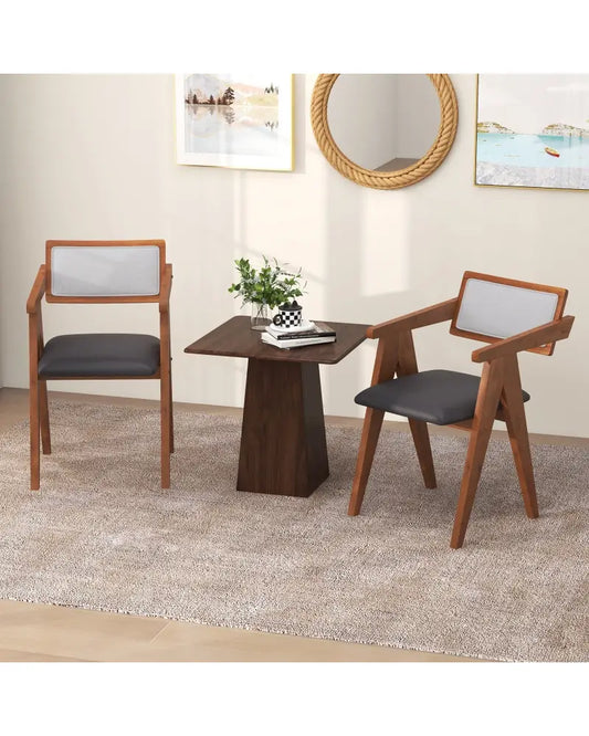 Mid Century Wooden Accent Chairs with Leathaire Seat Cushions Set of 2-Walnut - Walnut - Accent Chairs