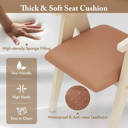 Mid Century Wooden Accent Chairs with Leathaire Seat Cushions Set of 2-Beige - Beige - Accent Chairs
