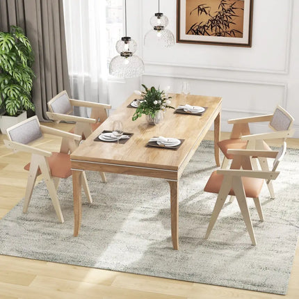 Mid Century Wooden Accent Chairs with Leathaire Seat Cushions Set of 2-Beige - Beige - Accent Chairs