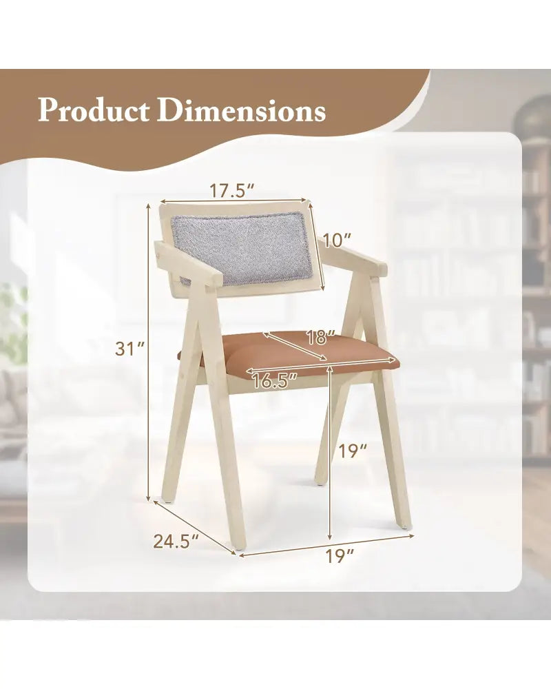 Mid Century Wooden Accent Chairs with Leathaire Seat Cushions Set of 2-Beige - Beige - Accent Chairs