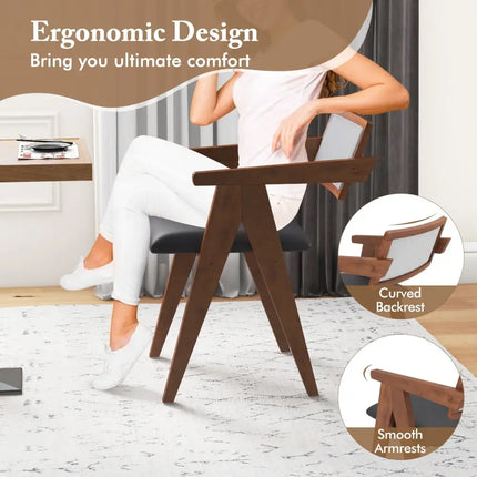 Mid Century Wooden Accent Chairs with Leathaire Seat Cushions Set of 2-Walnut - Walnut - Accent Chairs
