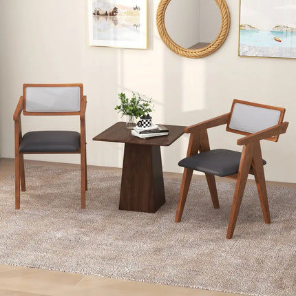 Mid Century Wooden Accent Chairs with Leathaire Seat Cushions Set of 2-Walnut - Walnut - Accent Chairs