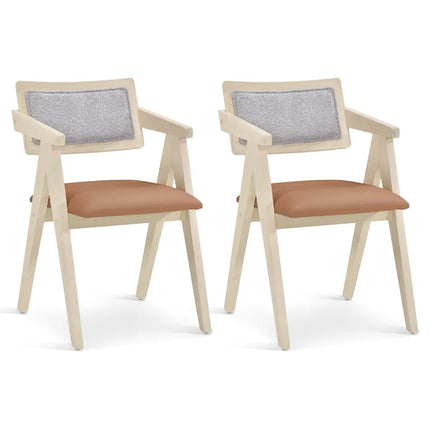 Mid Century Wooden Accent Chairs with Leathaire Seat Cushions Set of 2-Beige - Beige - Accent Chairs