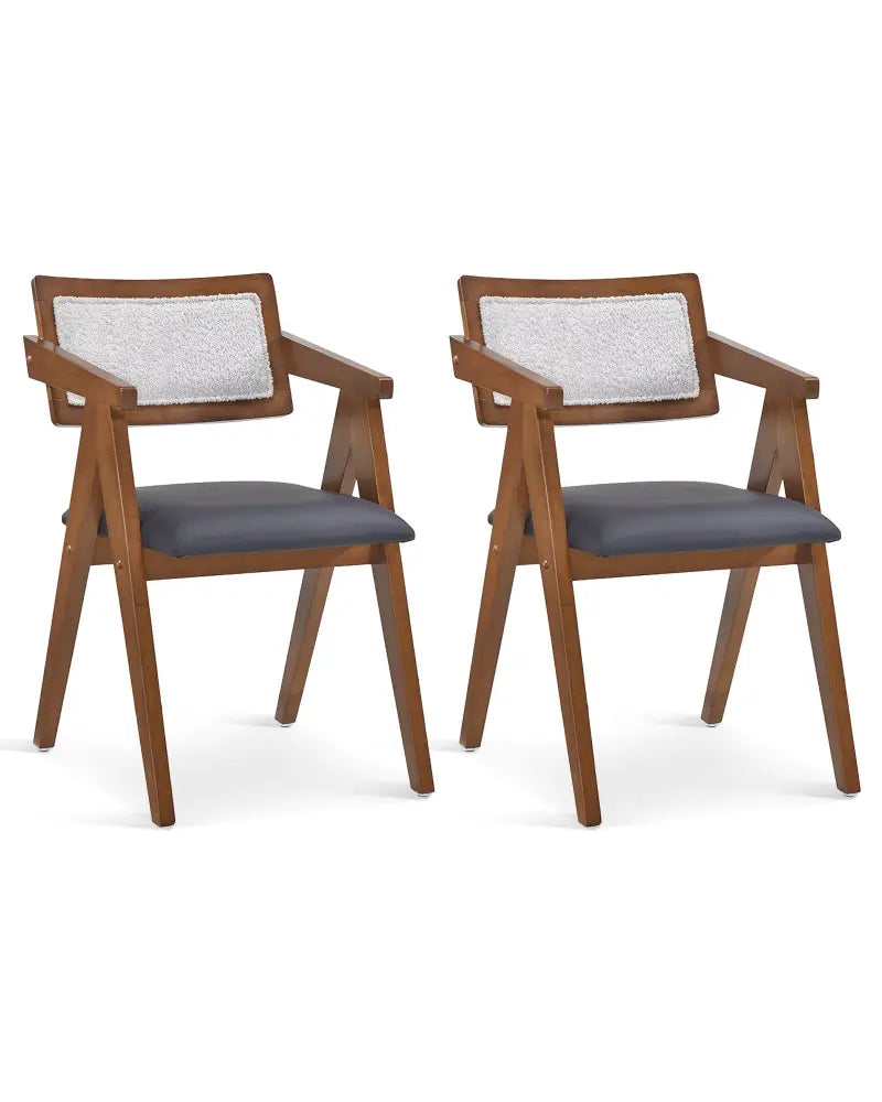 Mid Century Wooden Accent Chairs with Leathaire Seat Cushions Set of 2-Walnut - Walnut - Accent Chairs