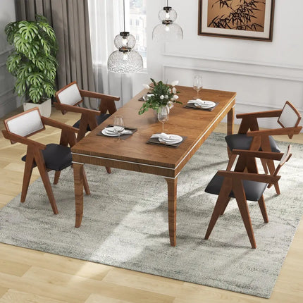 Mid Century Wooden Accent Chairs with Leathaire Seat Cushions Set of 2-Walnut - Walnut - Accent Chairs