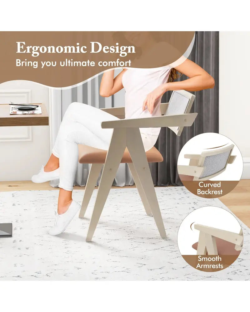 Mid Century Wooden Accent Chairs with Leathaire Seat Cushions Set of 2-Beige - Beige - Accent Chairs