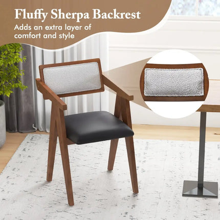 Mid Century Wooden Accent Chairs with Leathaire Seat Cushions Set of 2-Walnut - Walnut - Accent Chairs