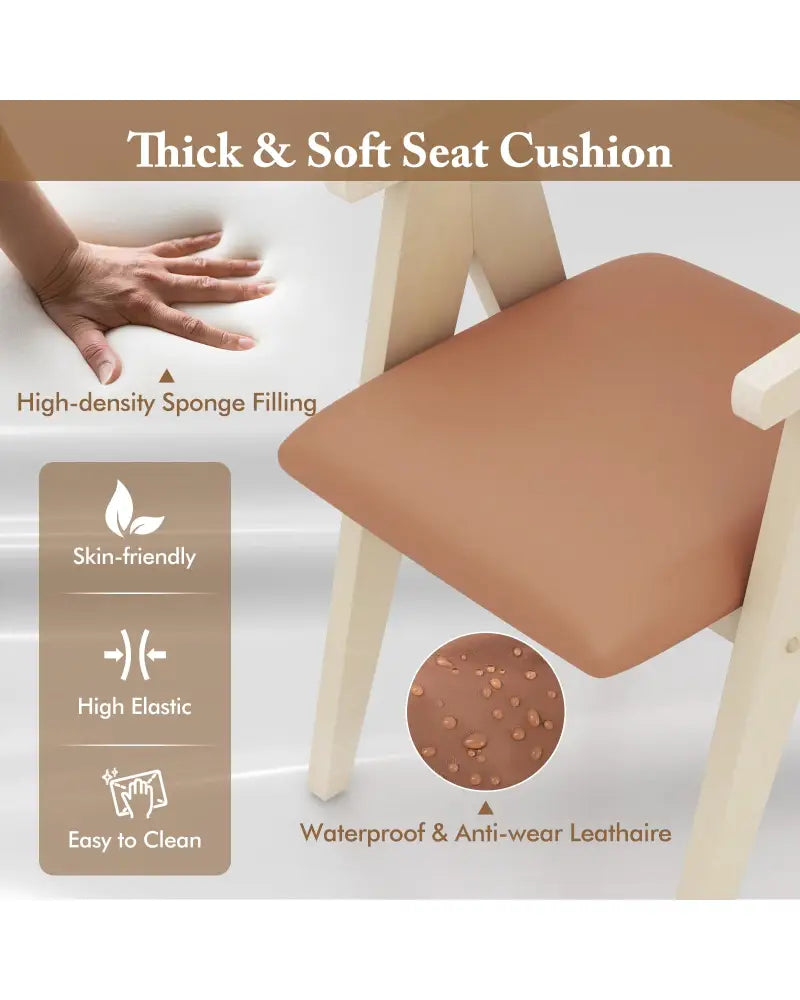 Mid Century Wooden Accent Chairs with Leathaire Seat Cushions Set of 2-Beige - Beige - Accent Chairs