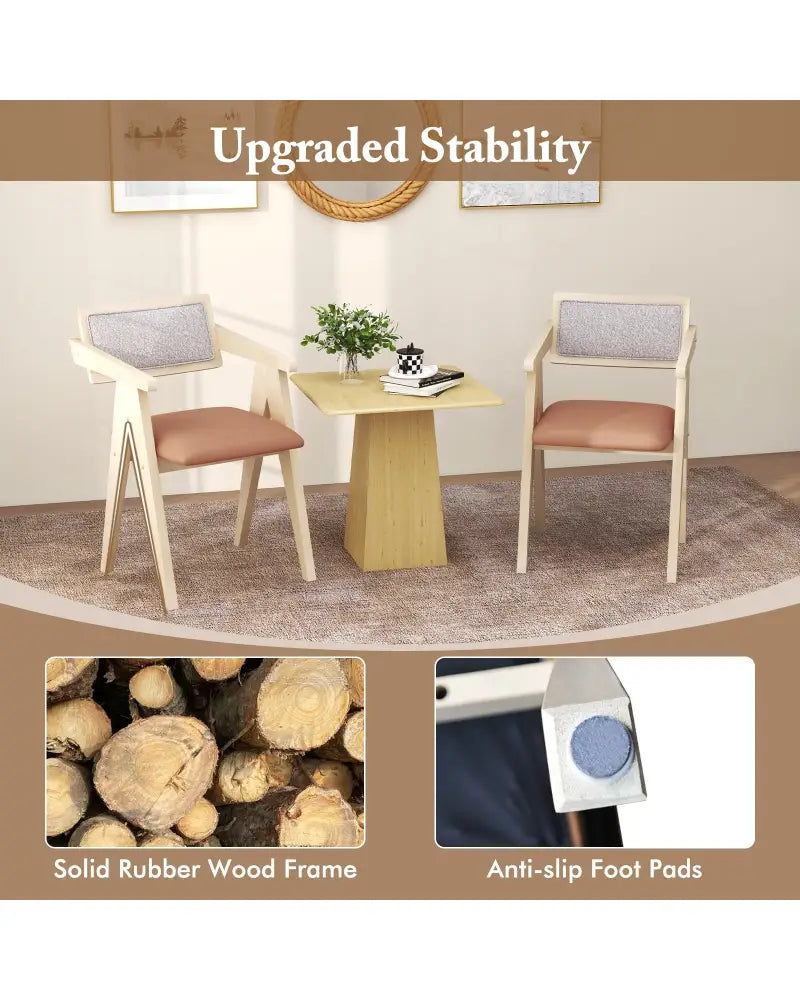 Mid Century Wooden Accent Chairs with Leathaire Seat Cushions Set of 2-Beige - Beige - Accent Chairs