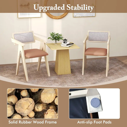 Mid Century Wooden Accent Chairs with Leathaire Seat Cushions Set of 2-Beige - Beige - Accent Chairs