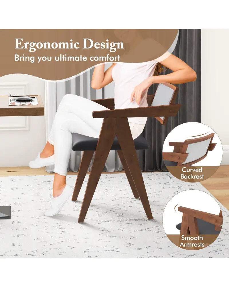 Mid Century Wooden Accent Chairs with Leathaire Seat Cushions Set of 2-Walnut - Walnut - Accent Chairs