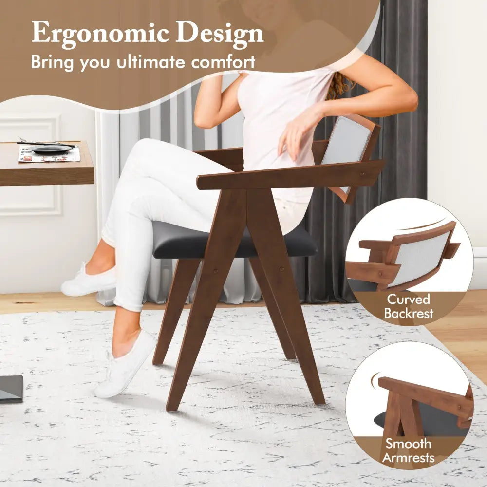 Mid Century Wooden Accent Chairs with Leathaire Seat Cushions Set of 2-Walnut - Walnut - Accent Chairs