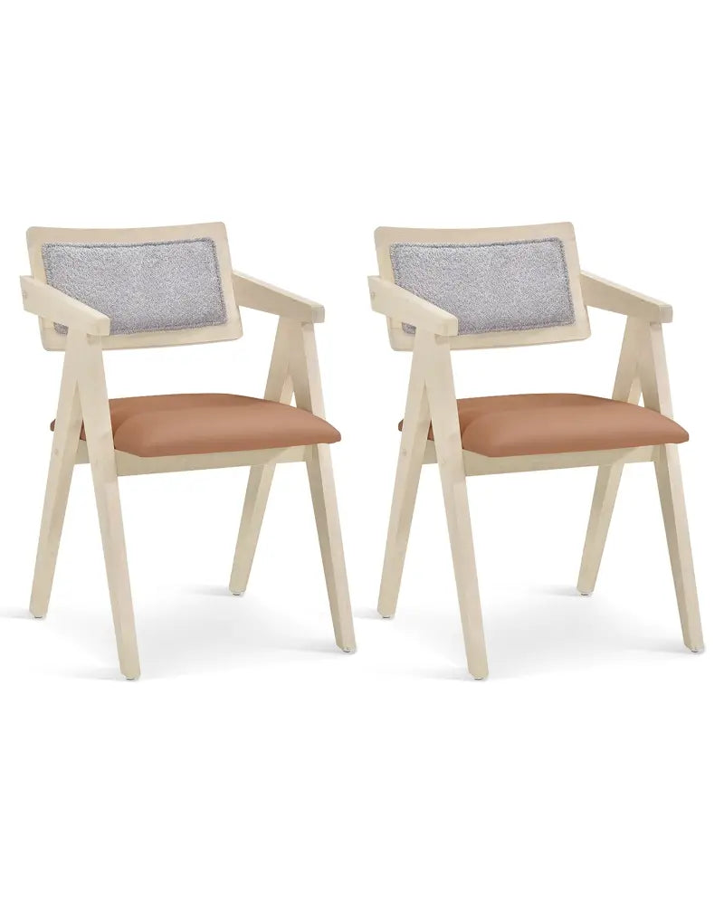 Mid Century Wooden Accent Chairs with Leathaire Seat Cushions Set of 2-Beige - Beige - Accent Chairs
