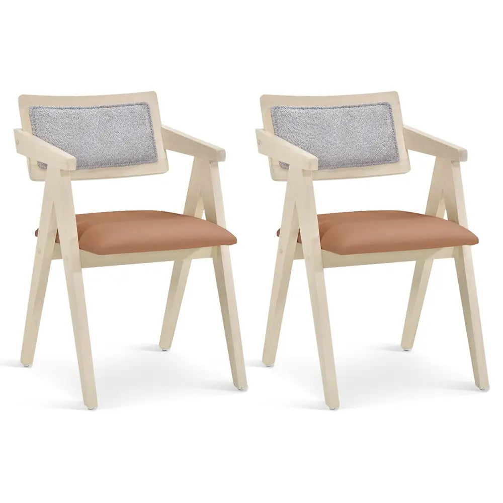 Mid Century Wooden Accent Chairs with Leathaire Seat Cushions Set of 2-Beige - Beige - Accent Chairs