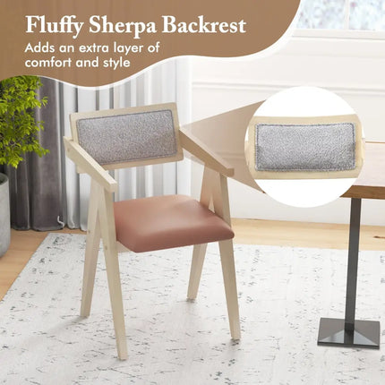 Mid Century Wooden Accent Chairs with Leathaire Seat Cushions Set of 2-Beige - Beige - Accent Chairs