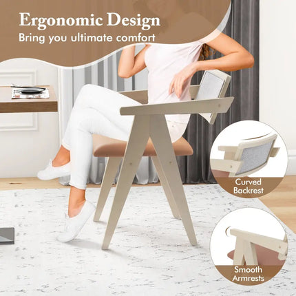 Mid Century Wooden Accent Chairs with Leathaire Seat Cushions Set of 2-Beige - Beige - Accent Chairs