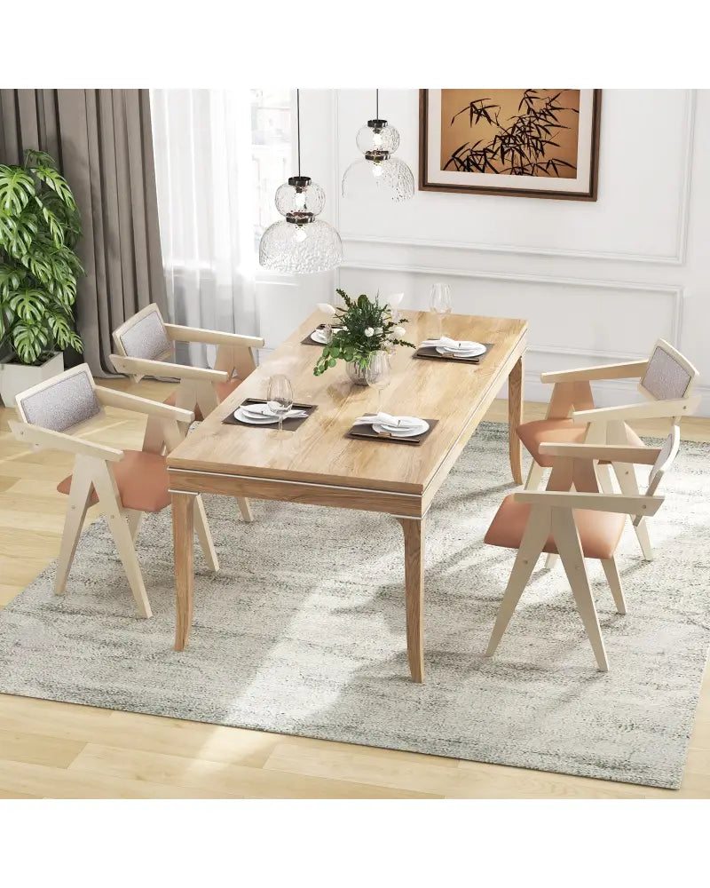 Mid Century Wooden Accent Chairs with Leathaire Seat Cushions Set of 2-Beige - Beige - Accent Chairs
