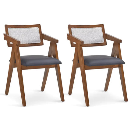 Mid Century Wooden Accent Chairs with Leathaire Seat Cushions Set of 2-Walnut - Walnut - Accent Chairs