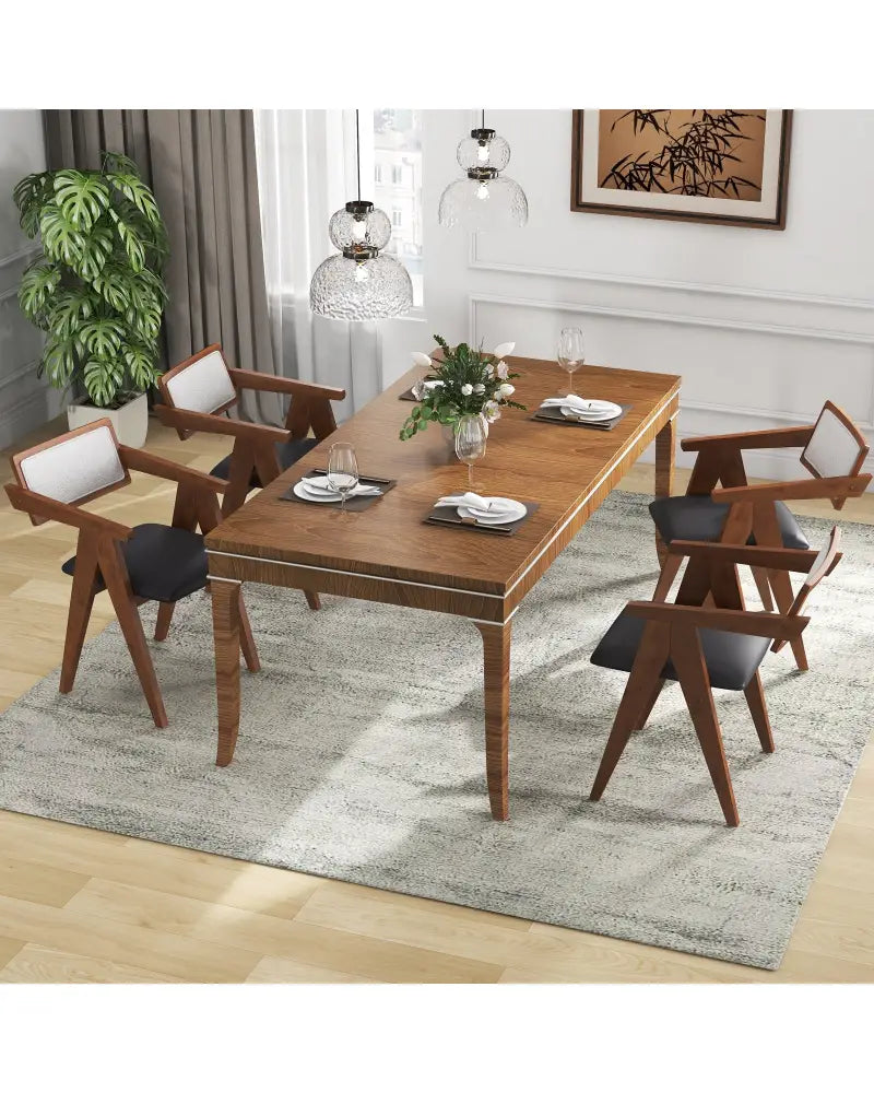 Mid Century Wooden Accent Chairs with Leathaire Seat Cushions Set of 2-Walnut - Walnut - Accent Chairs