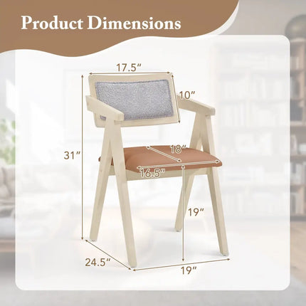 Mid Century Wooden Accent Chairs with Leathaire Seat Cushions Set of 2-Beige - Beige - Accent Chairs