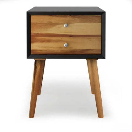 Mid-Century Wooden Multipurpose End Table with 2 Storage Drawers-Black - Black - Nightstands
