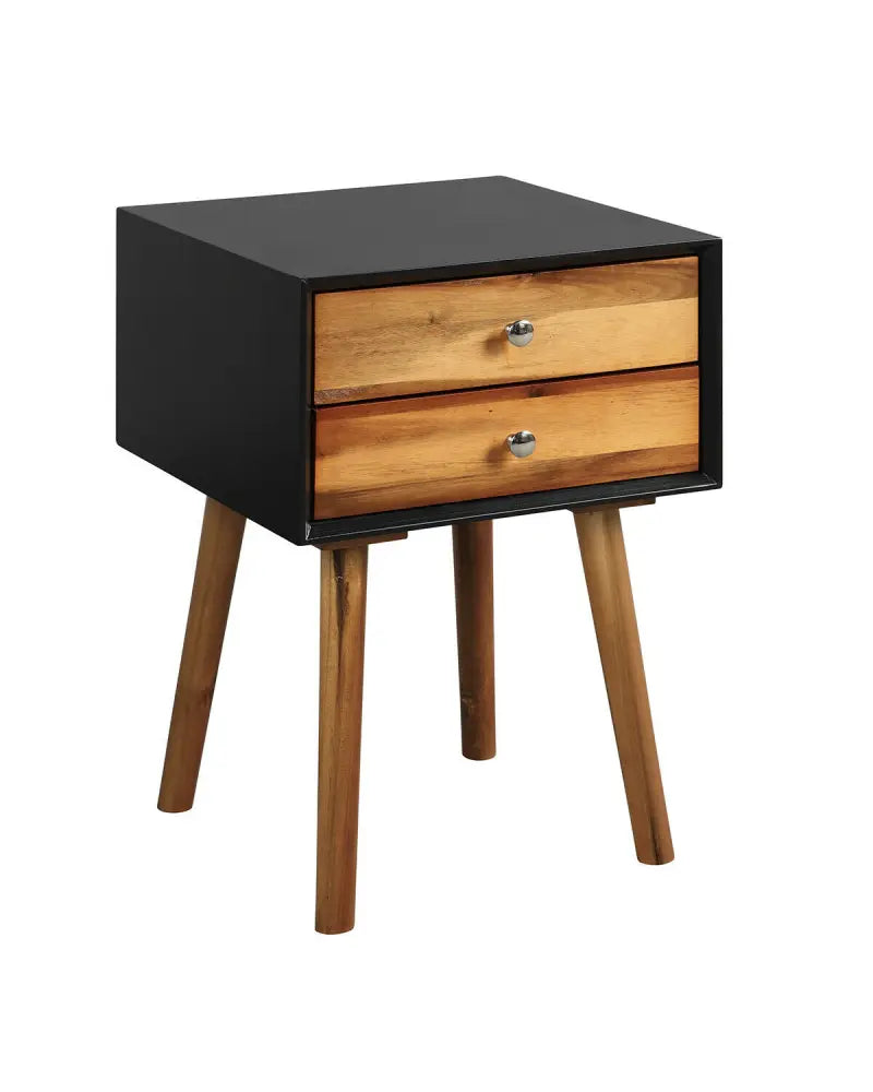 Mid-Century Wooden Multipurpose End Table with 2 Storage Drawers-Black - Black - Nightstands