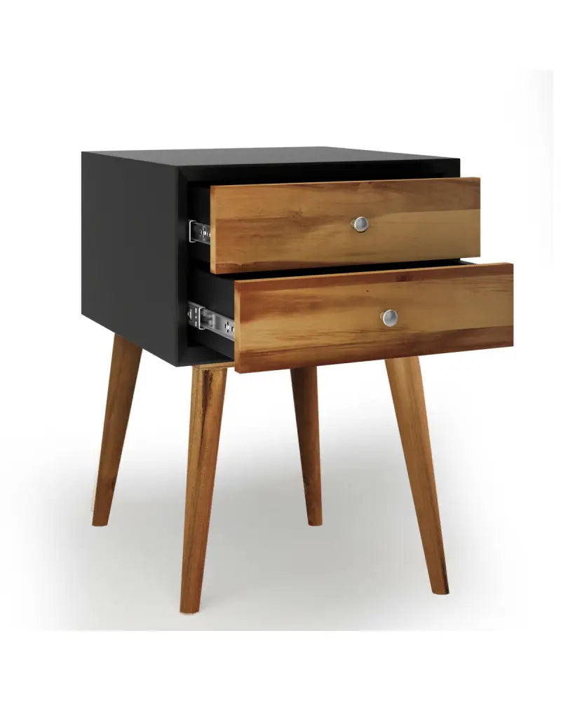 Mid-Century Wooden Multipurpose End Table with 2 Storage Drawers-Black - Black - Nightstands