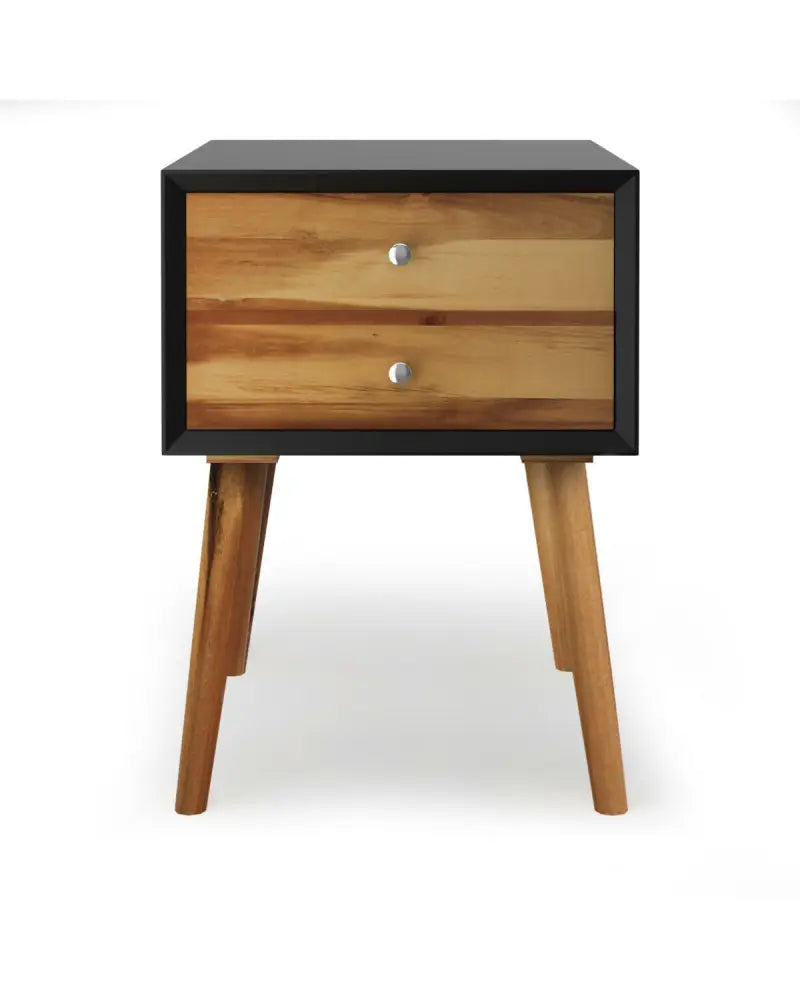 Mid-Century Wooden Multipurpose End Table with 2 Storage Drawers-Black - Black - Nightstands