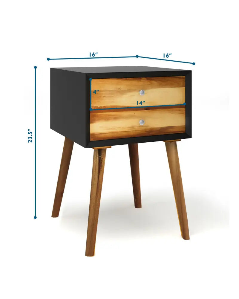 Mid-Century Wooden Multipurpose End Table with 2 Storage Drawers-Black - Black - Nightstands