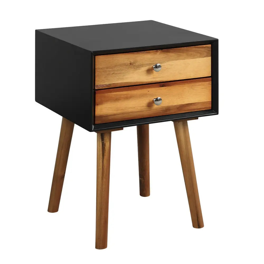 Mid-Century Wooden Multipurpose End Table with 2 Storage Drawers-Black - Black - Nightstands