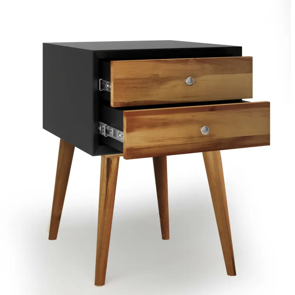 Mid-Century Wooden Multipurpose End Table with 2 Storage Drawers-Black - Black - Nightstands