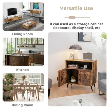 Mid-century Wooden Storage Cabinet Wine Glass Holders-Rustic Brown - Rustic Brown - Sideboards Cabinets & Buffets