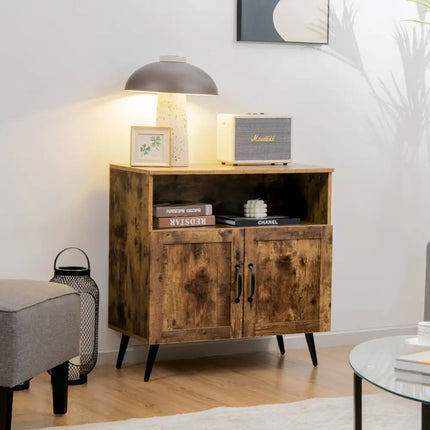 Mid-century Wooden Storage Cabinet Wine Glass Holders-Rustic Brown - Rustic Brown - Sideboards Cabinets & Buffets