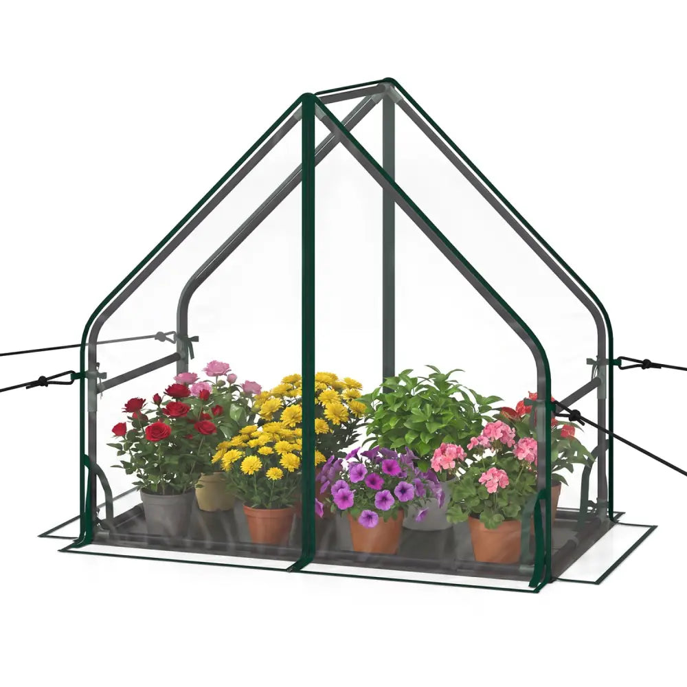 Mini Green House Metal Frame with Waterproof Bottom Mat and Wind Ropes-S - Transparent - Greenhouses