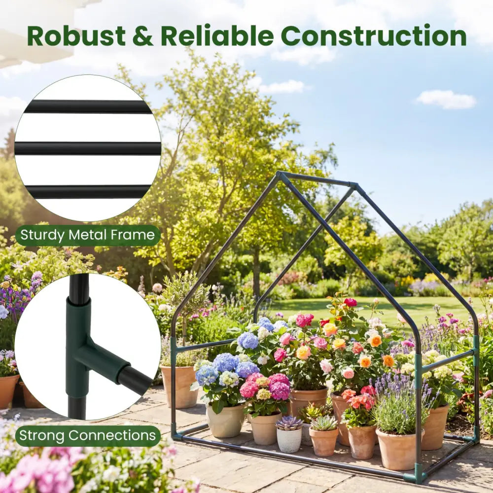 Mini Green House Metal Frame with Waterproof Bottom Mat and Wind Ropes-S - Transparent - Greenhouses
