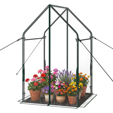 Mini Green House Metal Frame with Waterproof Bottom Mat and Wind Ropes-L - Transparent - Greenhouses