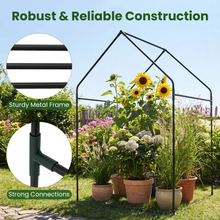 Mini Green House Metal Frame with Waterproof Bottom Mat and Wind Ropes-L - Transparent - Greenhouses