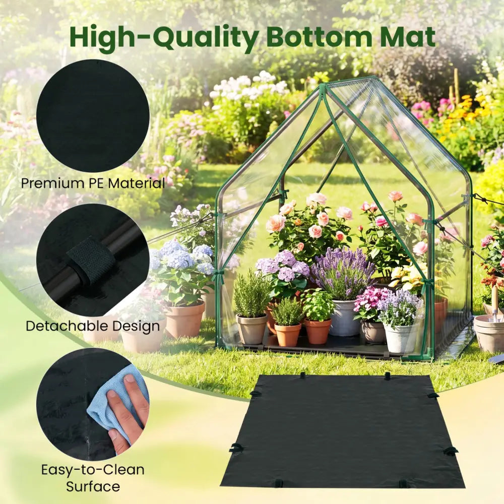 Mini Green House Metal Frame with Waterproof Bottom Mat and Wind Ropes-M - Transparent - Greenhouses