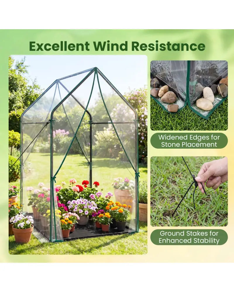 Mini Green House Metal Frame with Waterproof Bottom Mat and Wind Ropes-XL - Transparent - Greenhouses
