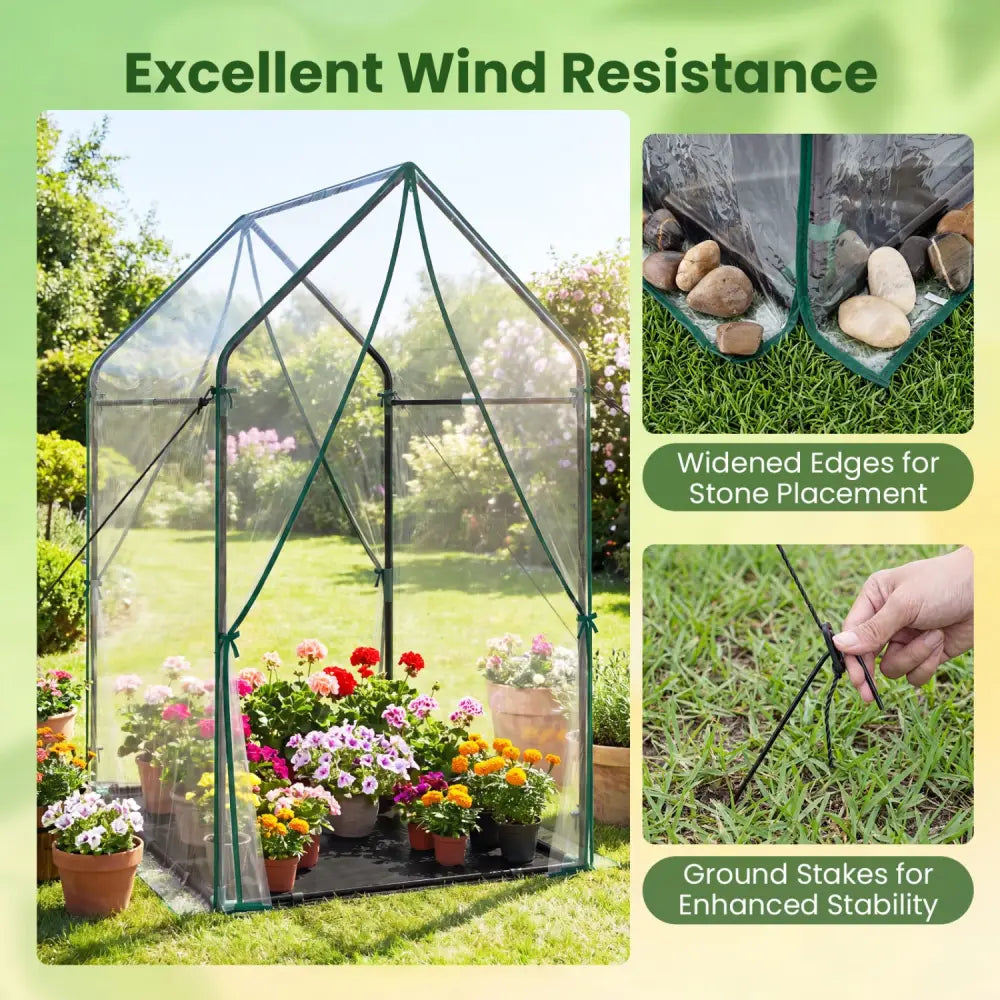 Mini Green House Metal Frame with Waterproof Bottom Mat and Wind Ropes-XL - Transparent - Greenhouses