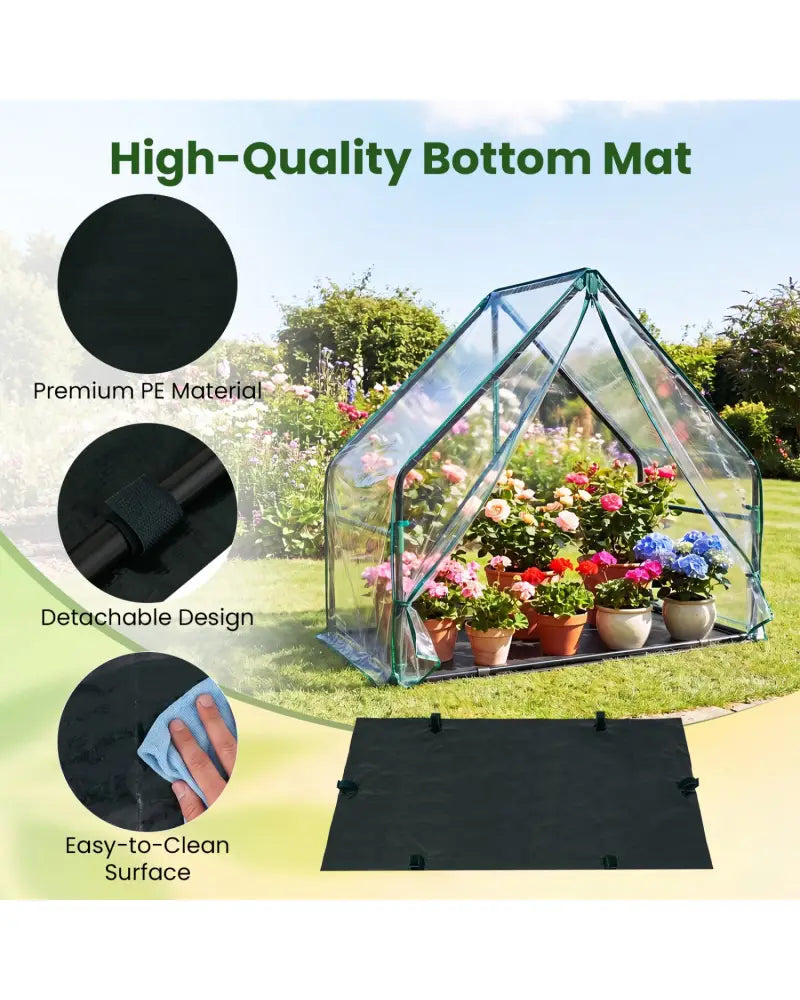 Mini Green House Metal Frame with Waterproof Bottom Mat and Wind Ropes-S - Transparent - Greenhouses