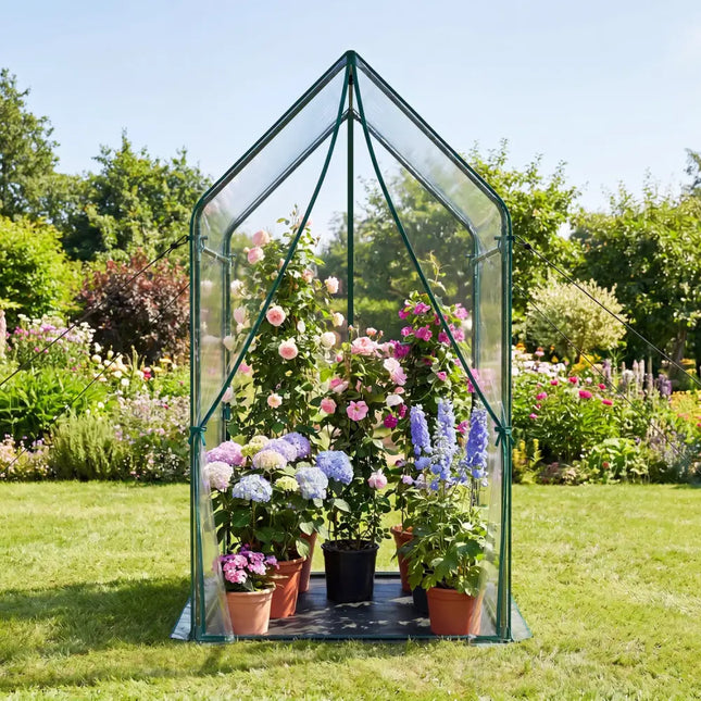 Mini Green House Metal Frame with Waterproof Bottom Mat and Wind Ropes-XL - Transparent - Greenhouses