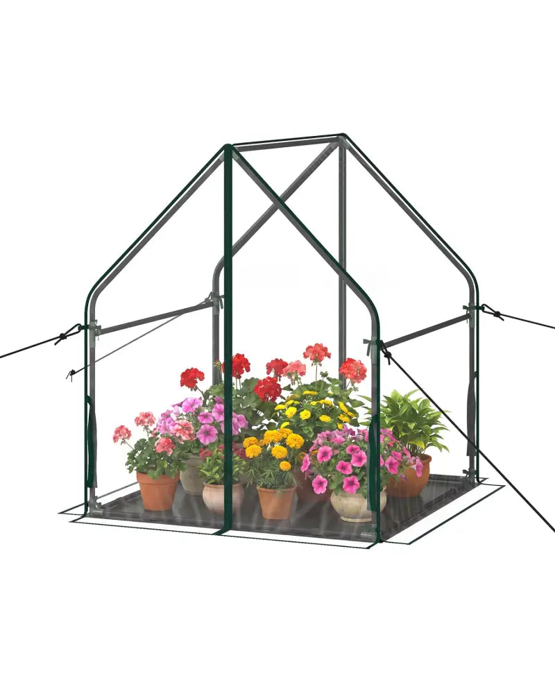 Mini Green House Metal Frame with Waterproof Bottom Mat and Wind Ropes-M - Transparent - Greenhouses