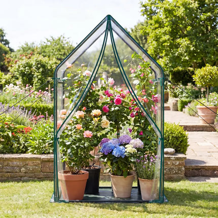 Mini Green House Metal Frame with Waterproof Bottom Mat and Wind Ropes-L - Transparent - Greenhouses