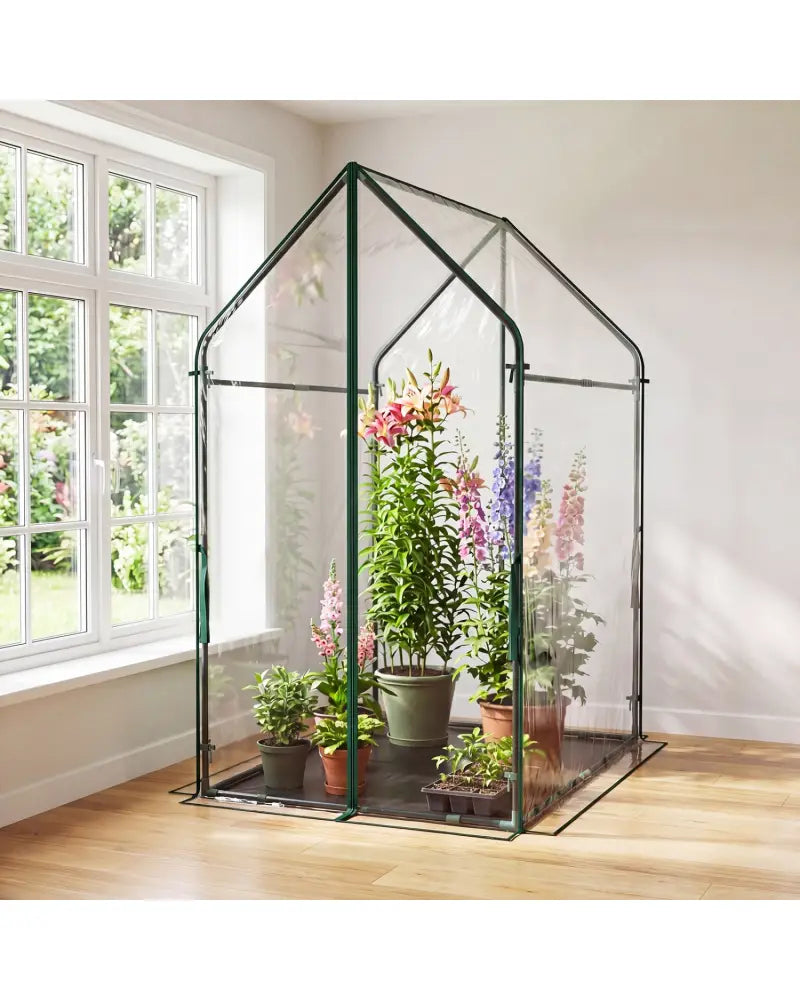 Mini Green House Metal Frame with Waterproof Bottom Mat and Wind Ropes-XL - Transparent - Greenhouses
