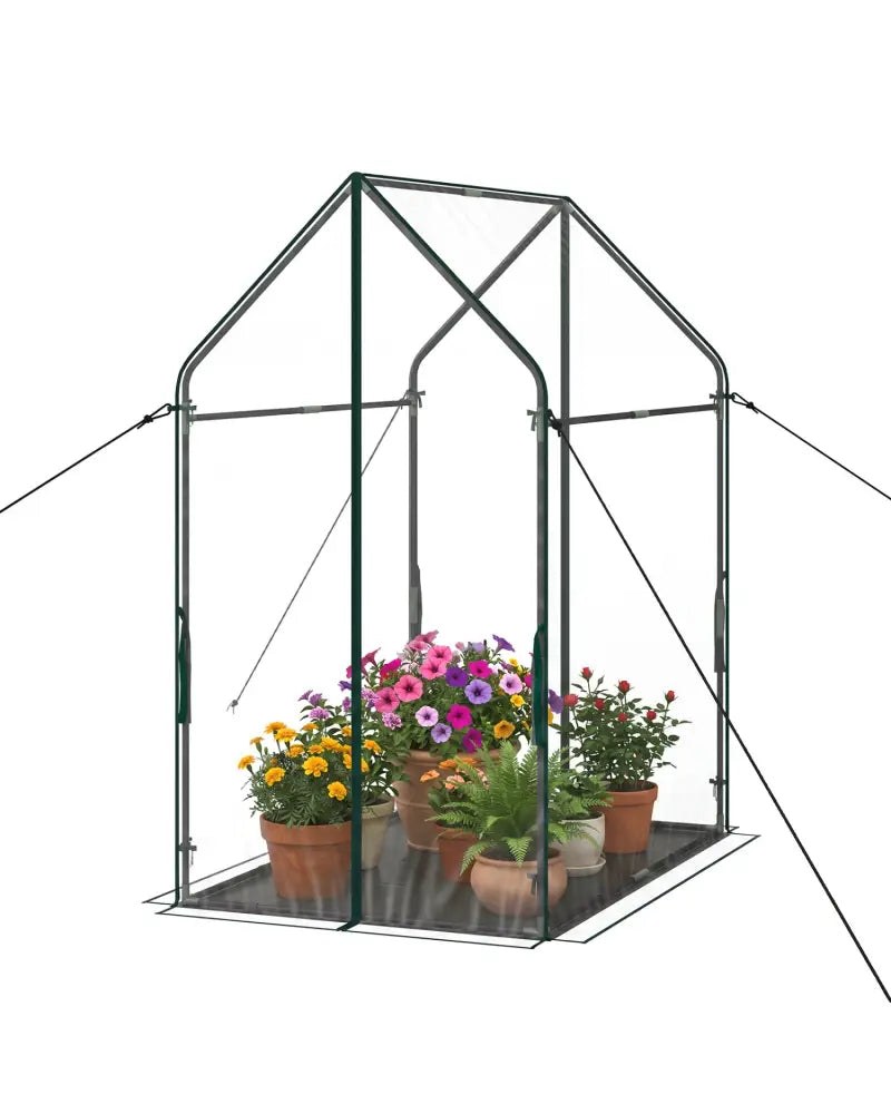 Mini Green House Metal Frame with Waterproof Bottom Mat and Wind Ropes-XL - Transparent - Greenhouses