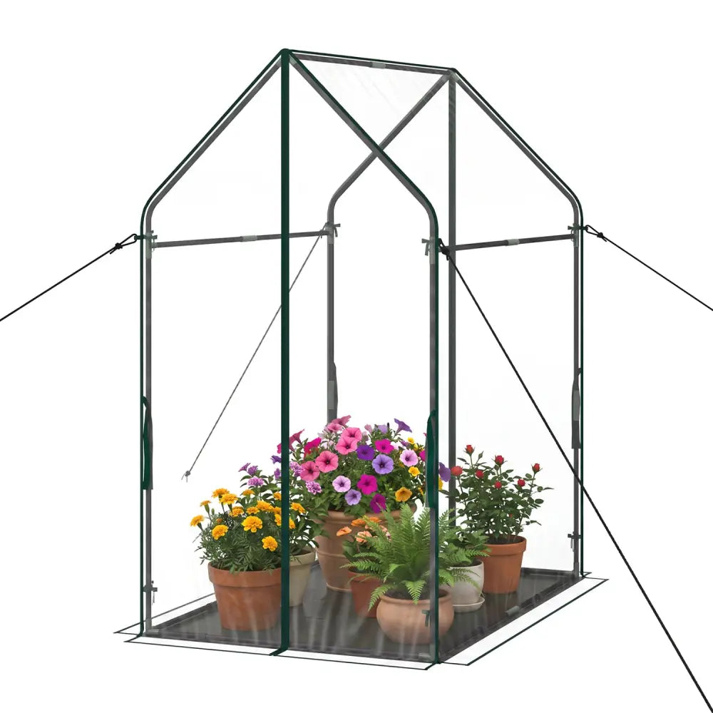Mini Green House Metal Frame with Waterproof Bottom Mat and Wind Ropes-XL - Transparent - Greenhouses